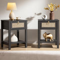 SICOTAS Rattan Nightstand Set of 2, Rattan Decor Drawer by SICOTAS