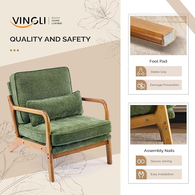 VINGLI Chenille Mid-Century Modern Accent Chair, Cute Reading Arm Chair - Image 5