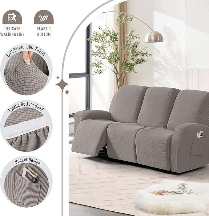 TAOCOCO Recliner Sofa Covers 8-Pieces Stretch Large Couch Covers - Image 3