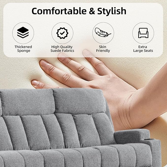 CANMOV Manual Recliner Sofa Set, Fabric Reclining Sofa Chair - Image 7