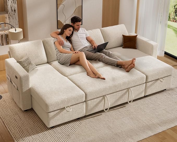 Sunny Heart 106" U Shaped Sectional Sleeper Sofa Bed by SunnyHeart