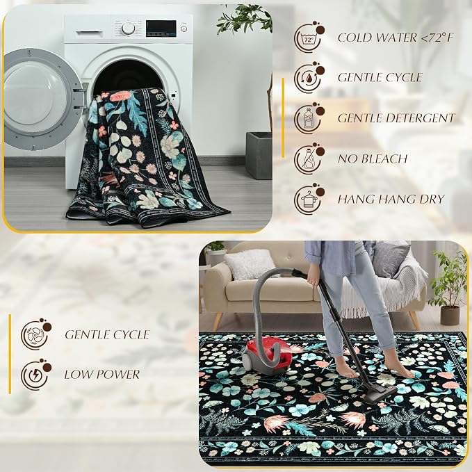 Area Rugs for Living Room, Non-Slip 4x6 Vintage Rug for Bedroom, Washable - Image 7