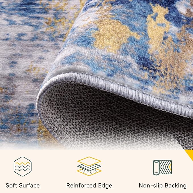 Washable Area Rugs7'x9' Non-Slip Modern Abstract Soft - Image 4