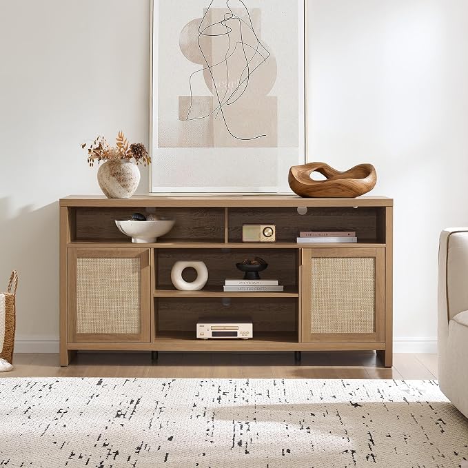 SICOTAS 63" Rattan TV Stand for 55" 65" TV - Image 5