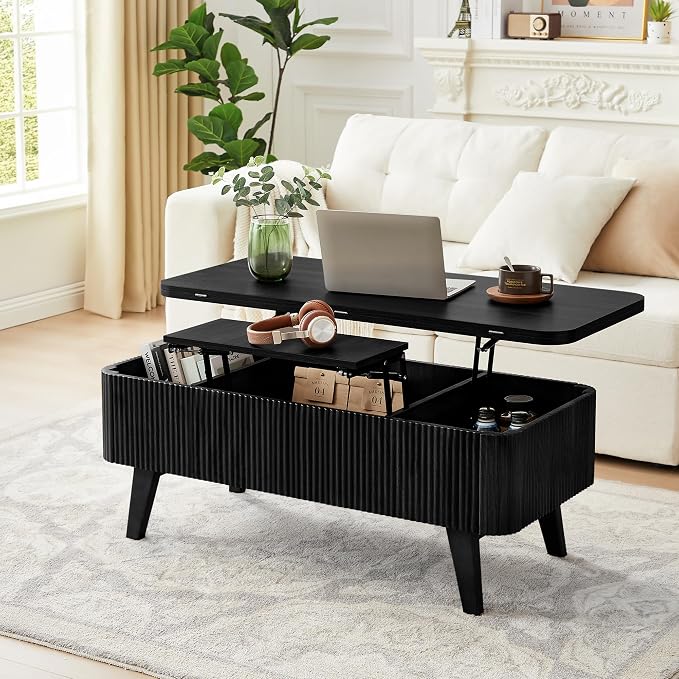 Fluted Lift Top Coffee Table, 3 in 1 Convertible Coffee Tables Converts to - Image 7