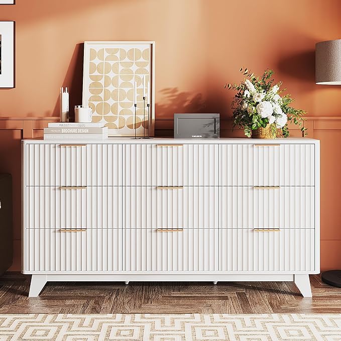 VINGLI 9 Drawer Dresser White Fluted Dresser by VINGLI