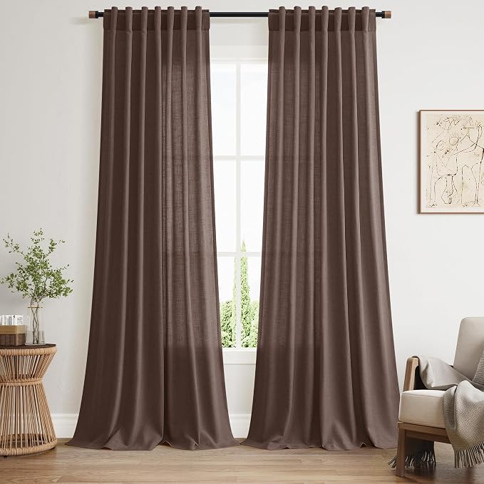 Extra Long Curtain Cappuccino Morden Linen Blend Light Filtering Back Tab by Nanspring