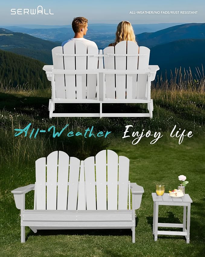 SERWALL Folding Adirondack Bench, HDPE All-Weather Adirondack Loveseat - Image 8