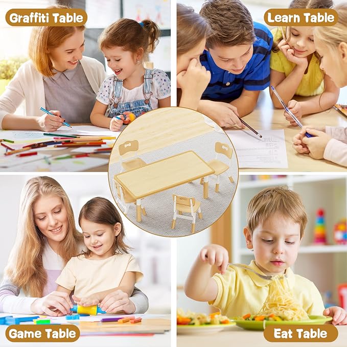 Brelley Kids Table and 4 Chairs Set, Height Adjustable Toddler Table and Chair - Image 7