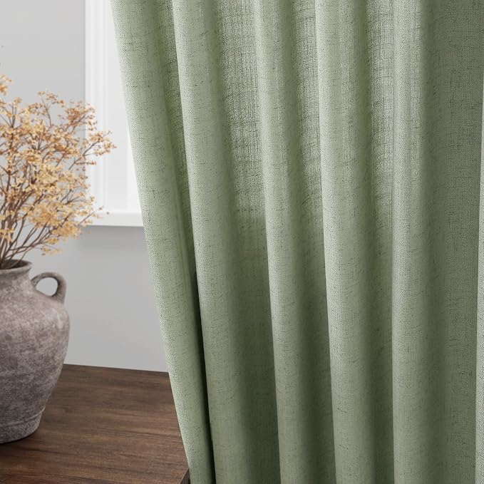 Nanspring Light Sage Linen Curtains 96 Inches Long 2 Panels Set - Image 4