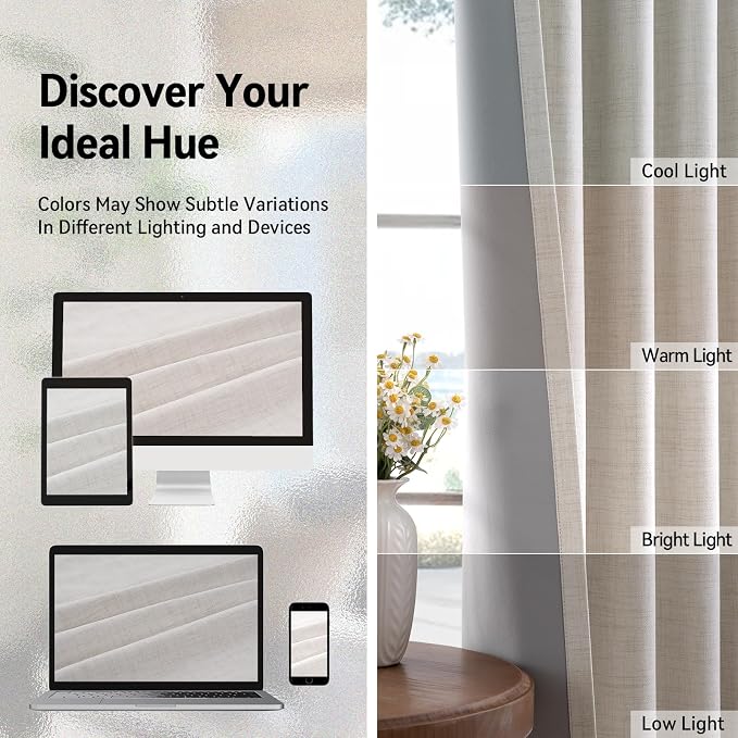 100% Blackout Linen Curtains 50" W x 84" L 2 Panels Set, Thermal Insulated Full - Image 8