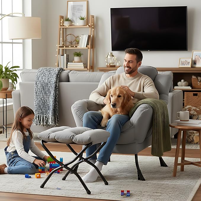Welnow Lazy Chair with Ottoman, Modern Accent Chair with Armrests and a Side - Image 4