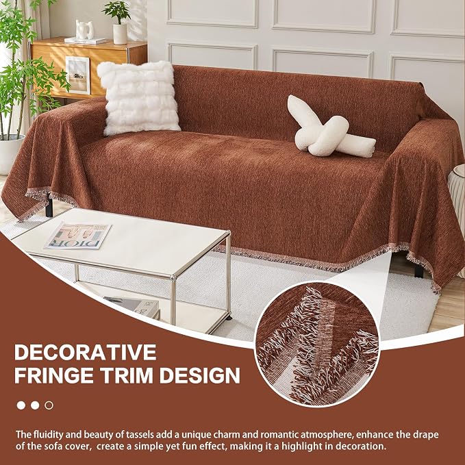 DREAMINGO Sofa Covers for 3 Cushion Couch Chenille Couch Cover Blanket - Image 5