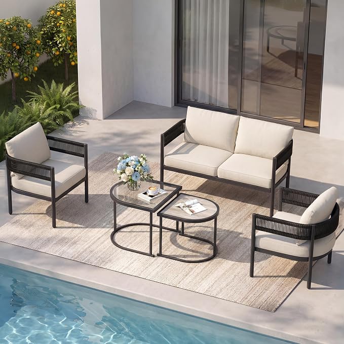 Grand patio 5-Piece Outdoor Furniture Set, 4 Seats Wicker Sofa Conversation Set - Image 2