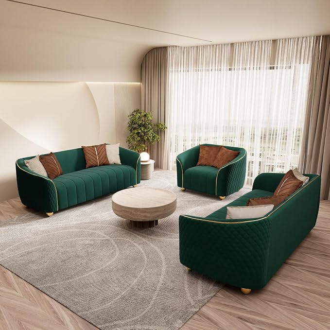 3-Piece Luxury Velvet Sofa Set for Living Room, Elegant Design Couch Set - Image 3