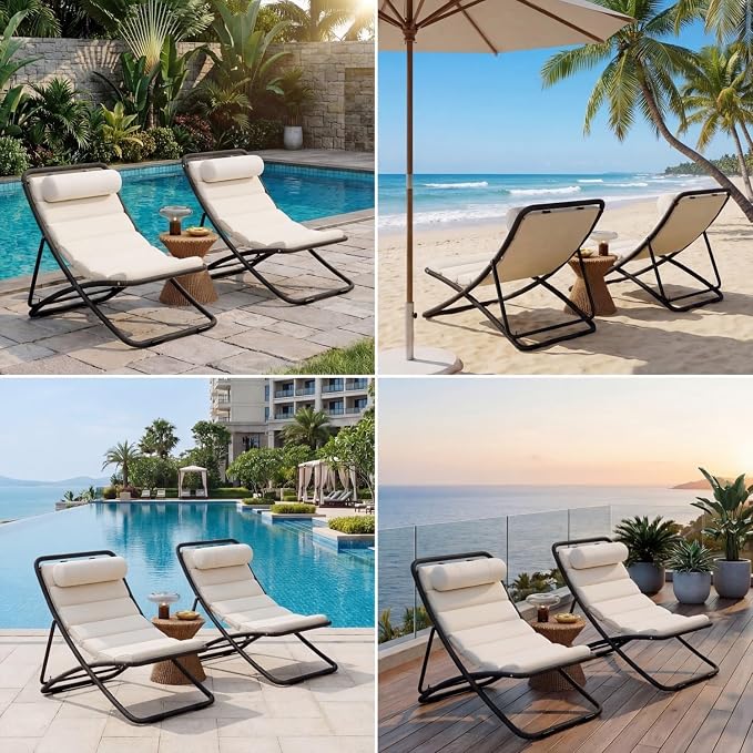 Outdoor Chaise Lounge Chair Set of 2, Patio Chaise Lounge Recliner, Poolside - Image 7