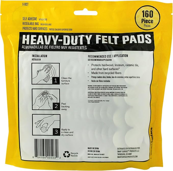 Smart Surface 8827 Heavy Duty Self Adhesive Furniture Felt Pads 1-Inch Round - Image 2