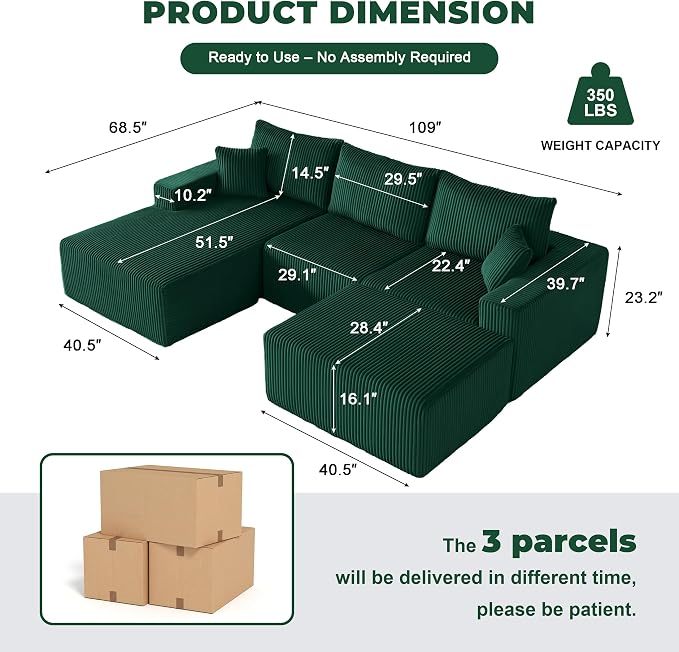 Weture 108” Modular Sectional Couches, Modern Modular U-Shape Sofa - Image 2