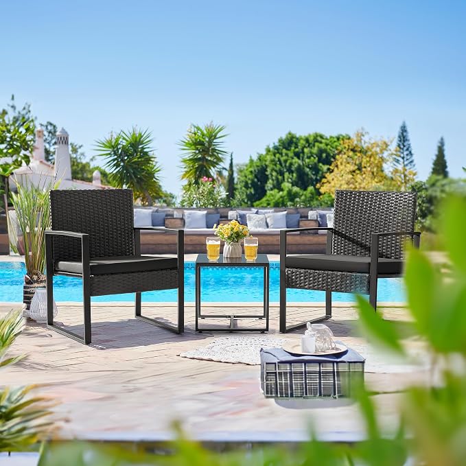 Flamaker 3 Pieces Outdoor Patio Wicker Furniture Set, Modern Rattan Chair - Image 4