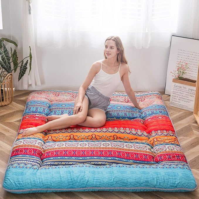 MAXYOYO Bohemian Retro Mattress Vintage Floral Japanese Futon Roll Up Tatami by MAXYOYO