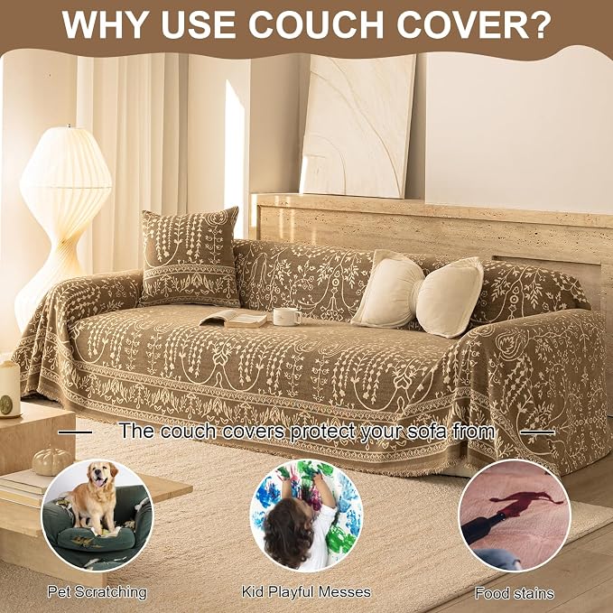 VClife Vintage Floral Bohemain Couch Cover, Soft Breathable Chenille Sofa Cover - Image 7