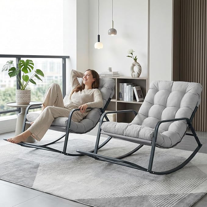 RADIATA 2pcs Rocking Lounge Chair, Indoor Outdoor Reclining Lounger - Image 4