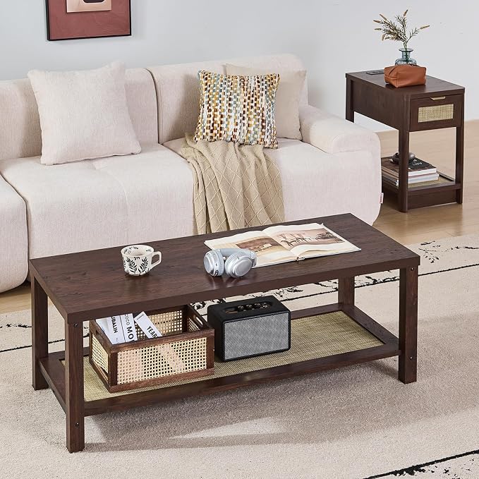 Lerliuo Boho Coffee Tables for Living Room, Rattan Center Table - Image 6