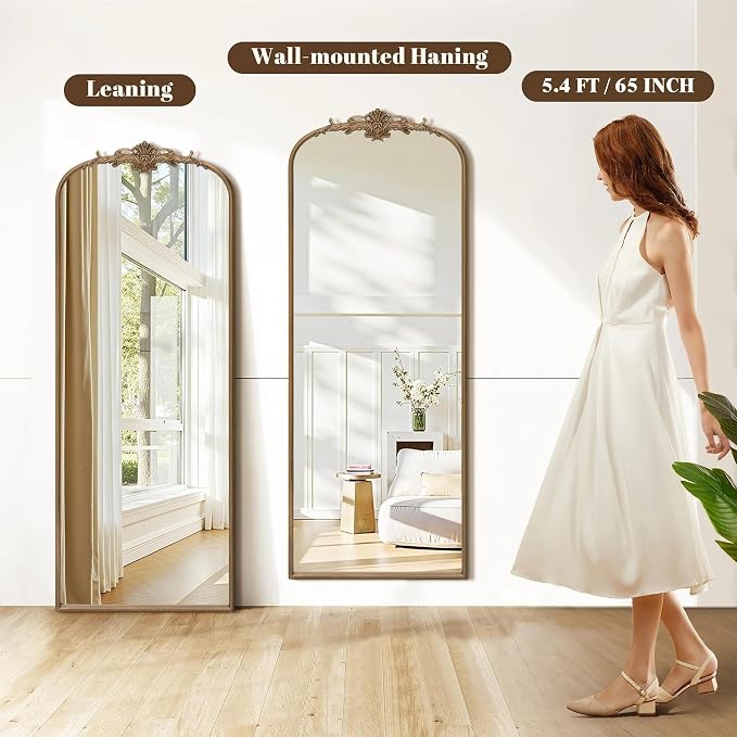 Besdomus Vintage Mirror Full Length: 21x56 French Gold Arched Full Body Mirror - Image 7