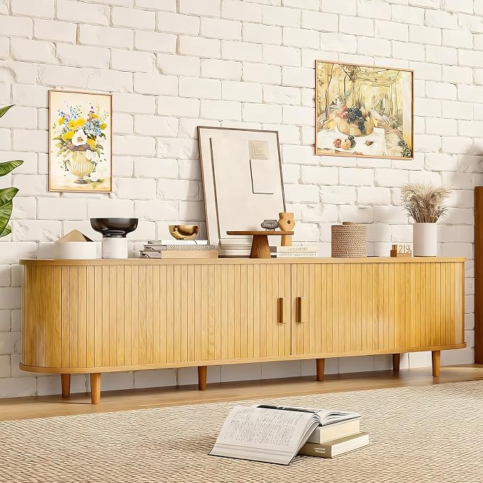 70" Mid Century Modern TV Stand, Wood TV Consoles - Image 8