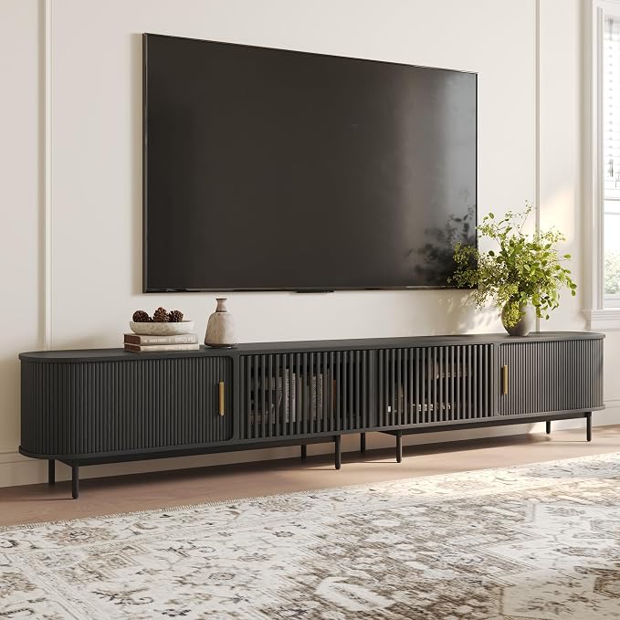 POVISON Fully-Assembled Sliding Tambour Door TV Stand, Mid Century Modern TV by POVISON