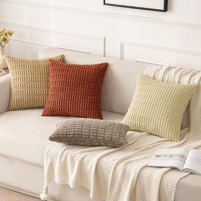 MIULEE Pack of 2 Dark Rust Corduroy Decorative Pillow Covers 20x20 Inch Soft - Image 2