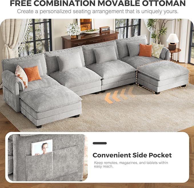 ELUCHANG Oversized 153" Modular Sectional Sofa, Comfy Cloud Couch, U Shaped - Image 8