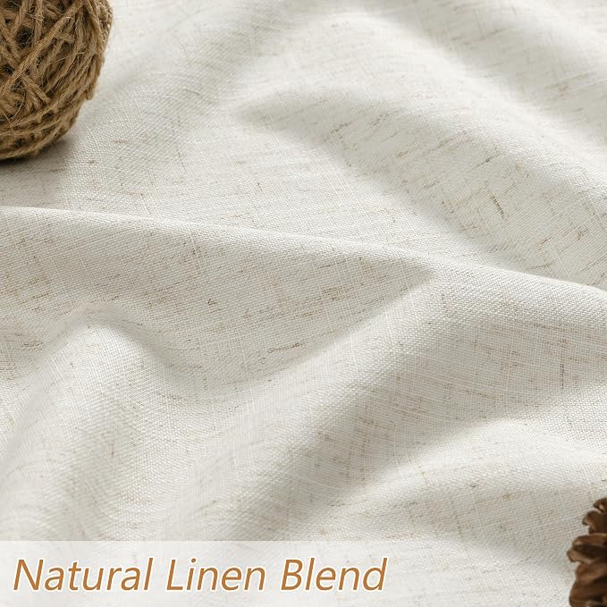Guken Cream 100% Blackout Linen Curtains 102 Inch Length 2 Panels Set - Image 6
