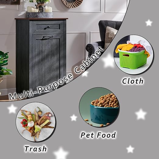 IFGET Tilt Out Trash Can Cabinet, 10 Gallon Farmhouse Laundry Hamper Cabinet - Image 4
