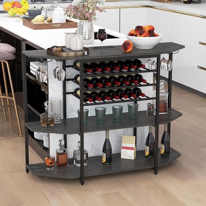 COSTWAY Wine Bar Cabinet, 3-Tier Liquor Cabinet - Image 9