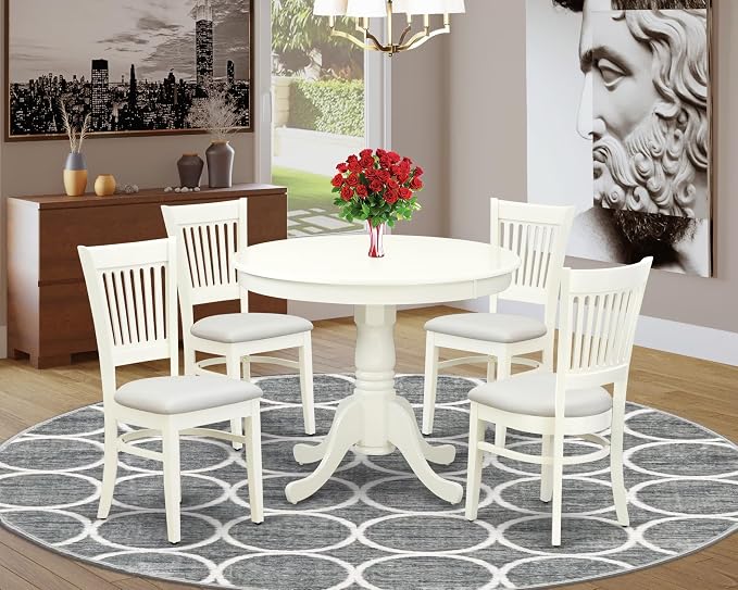 East West Furniture ANVA5-LWH-C 5 Piece Dining Room Table Set Includes a Round - Image 2