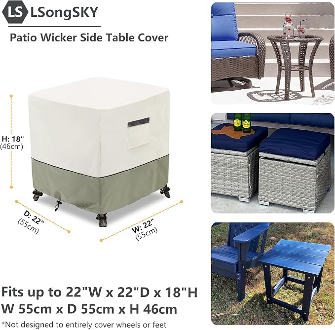 Patio Wicker Side Table Cover, Waterproof Square Patio Small Side Table Cover - Image 2