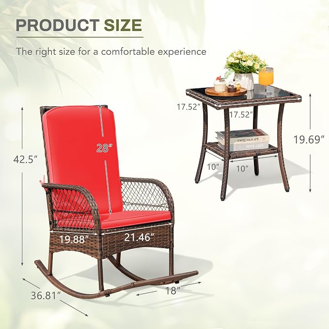 Greesum 3 Piece Outdoor Wicker Rocking Chairs Patio Furniture Set - Image 4