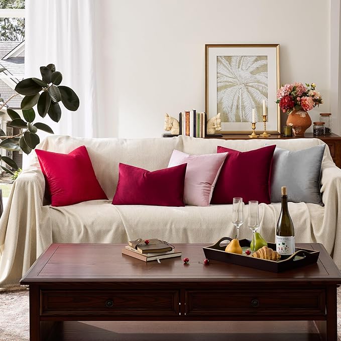 GIGIZAZA Burgundy Pillow Covers 26x26: Pack of 2 Throw Pillows Soft Solid Covers - Image 5