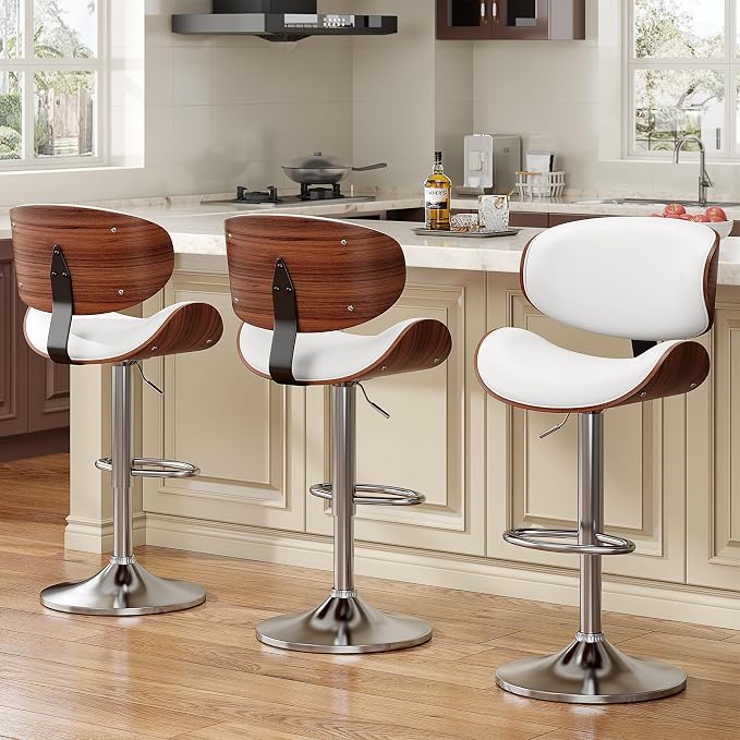 YaFiti Bar Stools Set of 2, Bentwood Adjustable Height Swivel Bar Stools - Image 2