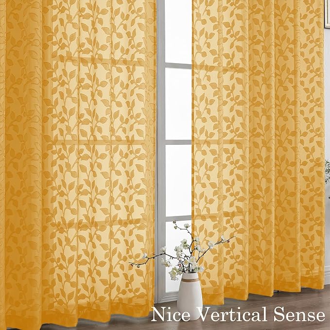 Chyhomenyc Gold Sheer Curtains 84 Inch Length 2 Panels Set, Light Filtering - Image 9