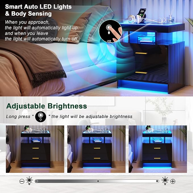 HNEBC Auto LED Nightstand Set of 2, Smart Night Stand - Image 5