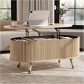 SULIVES Oval Coffee Table with Storage, Small Fluted Center Table by SULIVES