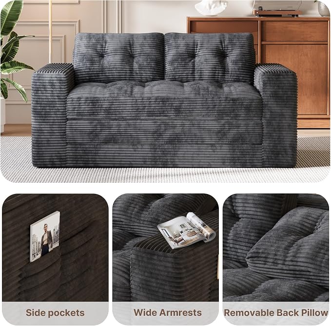 Gizoon Boneless Convertible Floor Sofa Bed, Corduroy 2 Seater Lounge Sleeper - Image 7