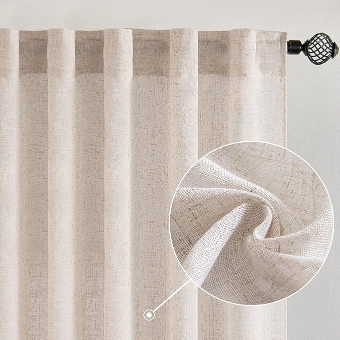 MIULEE Natural White Linen Curtains 95 Inch Length 2 Panels by MIULEE