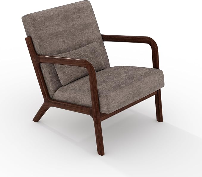 Garvee Mid-Century Modern Accent Chair, Chenille Upholstery, Solid Wood Armchair - Image 7