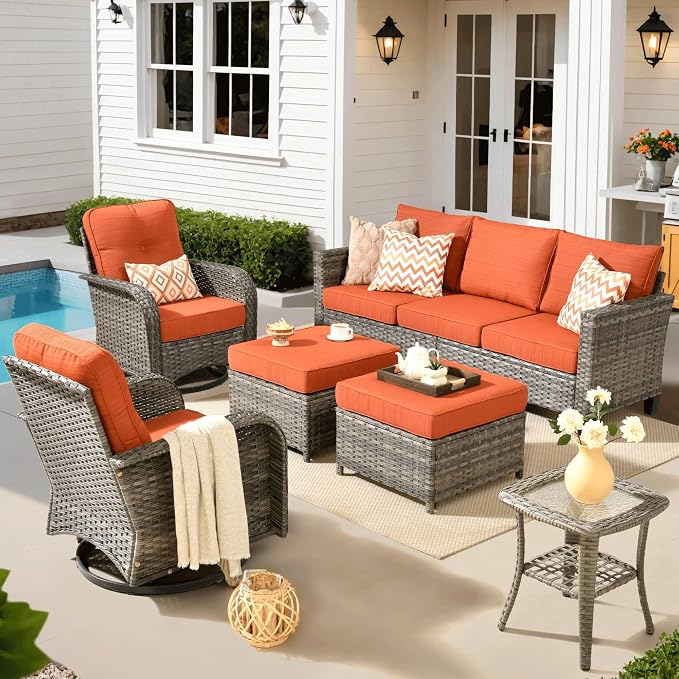 ovios 6 Pieces Patio Furniture Set, Outdoor Wicker Sofa Couch by OVIOS