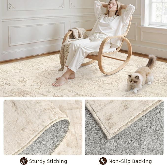 6x9 Area Rugs for Living Room: Vintage Boho Neutral Washable Rug Indoor Soft - Image 4