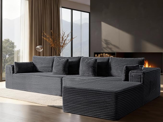 138" Oversized Cloud Sectional Couch, Comfort L Shaped Boneless Couch by VYUXWO