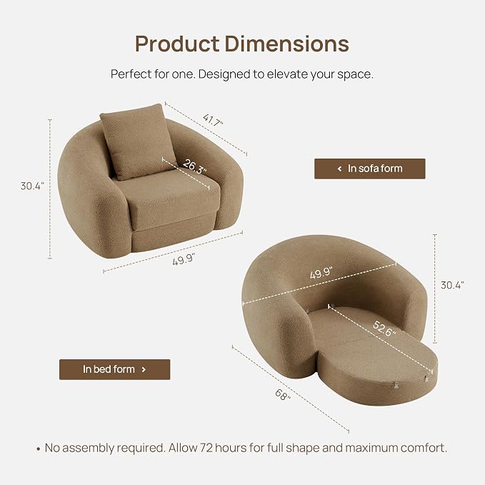 SICOTAS 49.9" Curved Convertible Sofa Couch Bed - Image 2